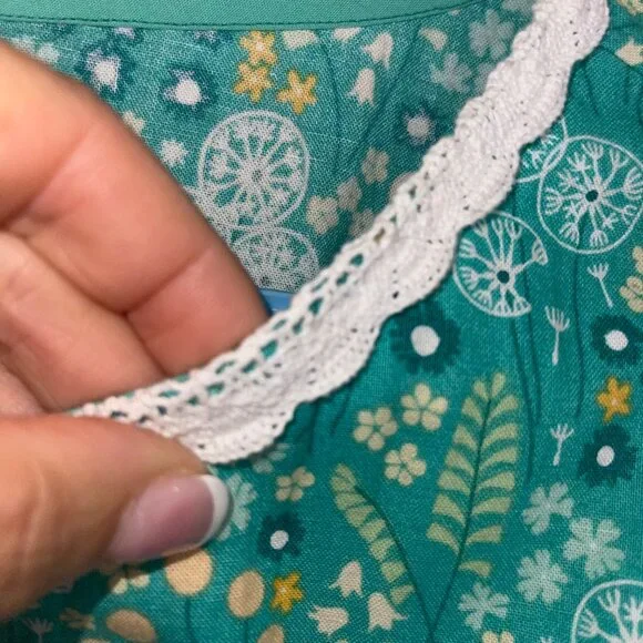 Vintage Womens Dress Size XL Green Floral Handmade Maxi Pockets Belt Cottagecore - Picture 10 of 12